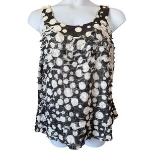 Ashley Jill Polka Dot Ruffle Tank Top Sz 2X Stretch Black White Lined Boho